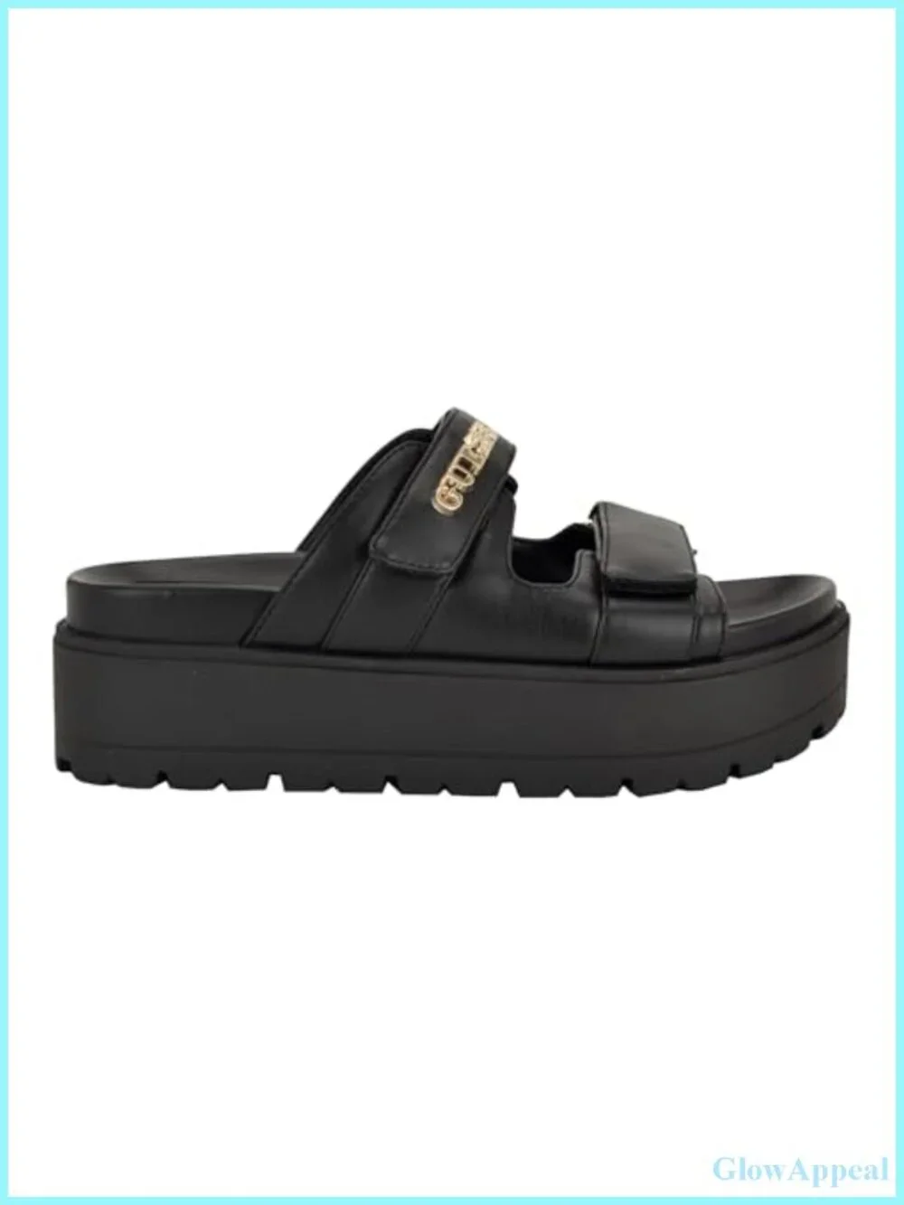 Faux Leather Slide Sandals with Dual Hook-and-Loop Straps and Cushioned Footbed